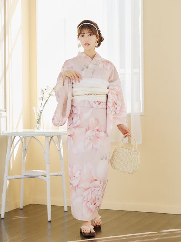 画像7: 【即日発送】くすみピンクスウィート牡丹浴衣  【浴衣３点セット 浴衣/帯/下駄】[YMT]