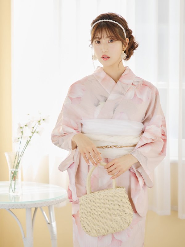 画像8: 【即日発送】くすみピンクスウィート牡丹浴衣  【浴衣３点セット 浴衣/帯/下駄】[YMT]