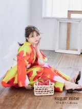 【浴衣SALE】リアルフラワー橙色派手カワ浴衣セット（19obi-3/ Yhimo-P / Yheko-WH/ CG-16-R）