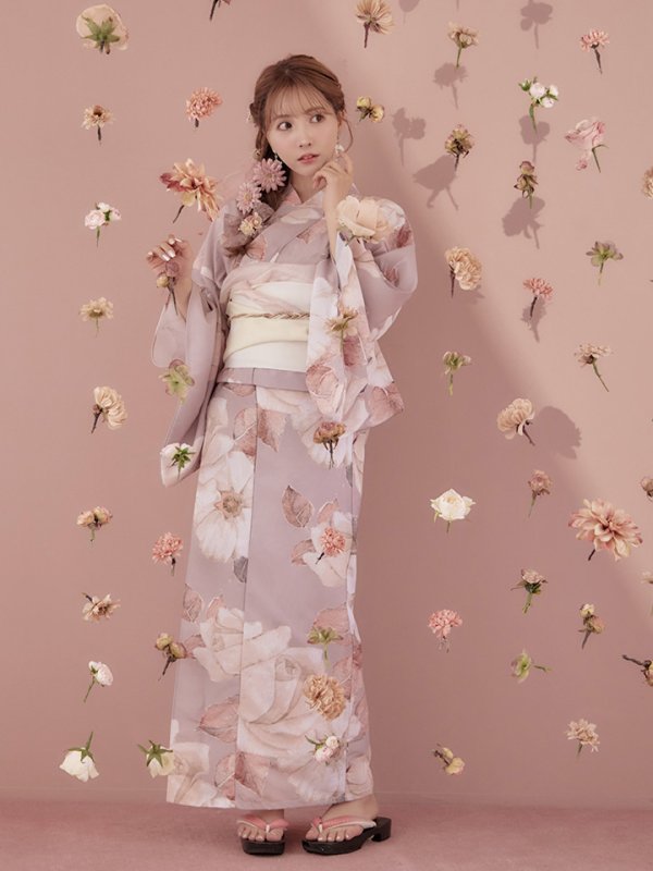画像10: 【即日発送】【浴衣】大人スウィートフラワー薔薇ローズ浴衣【浴衣３点セット浴衣/帯/下駄】[YMT]