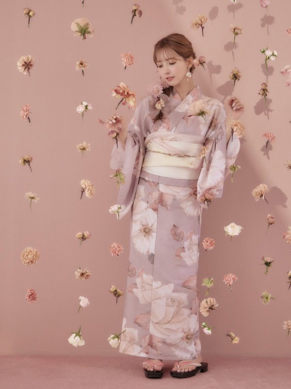 画像4: 【即日発送】【浴衣】大人スウィートフラワー薔薇ローズ浴衣【浴衣３点セット浴衣/帯/下駄】[YMT]
