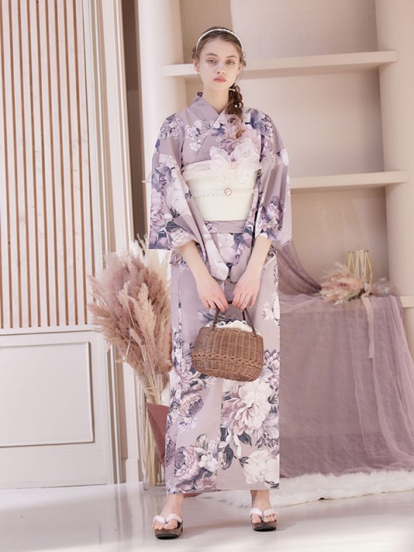 画像4: 【即日発送】【オリジナル浴衣】大人スウィートフラワー牡丹柄浴衣【浴衣３点セット浴衣/帯/下駄】[YMT]