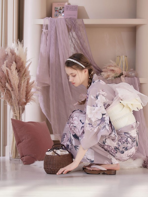 画像9: 【即日発送】【オリジナル浴衣】大人スウィートフラワー牡丹柄浴衣【浴衣３点セット浴衣/帯/下駄】[YMT]