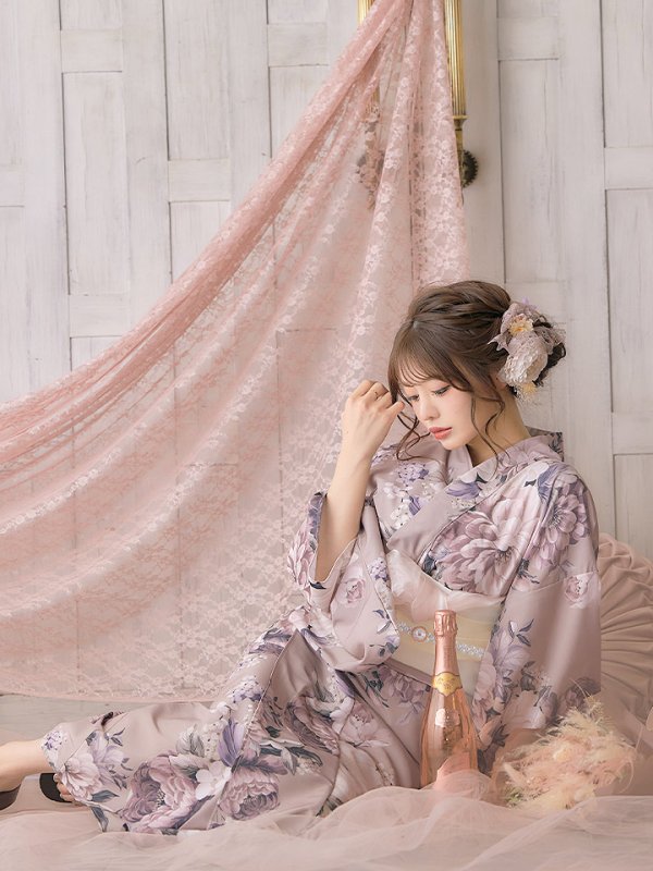 画像7: 【即日発送】【オリジナル浴衣】大人スウィートフラワー牡丹柄浴衣【浴衣３点セット浴衣/帯/下駄】[YMT]