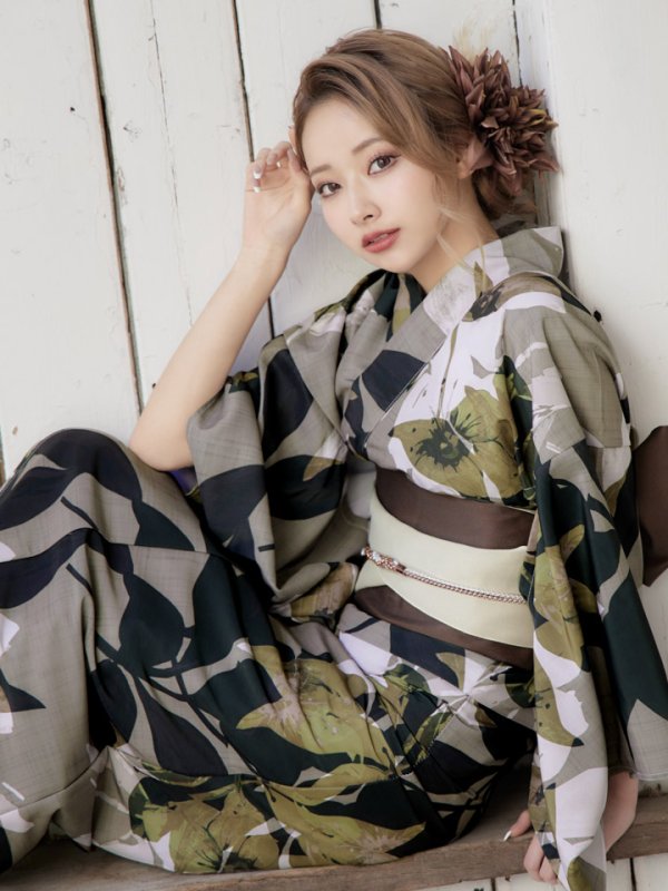 画像9: 【即日発送】【オリジナル浴衣】ヘルシーリーフ柄浴衣【浴衣３点セット浴衣/帯/下駄】[YMT]