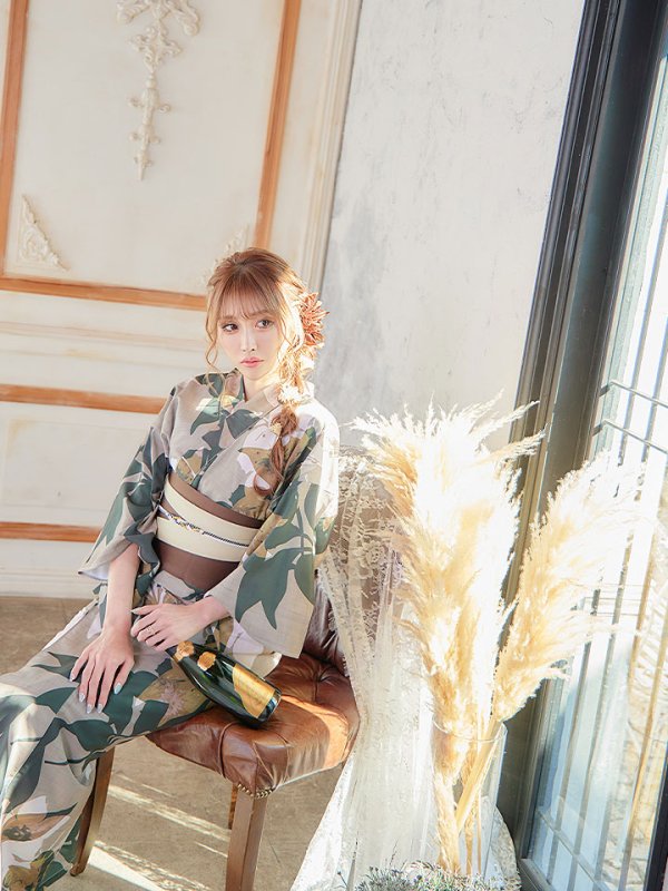 画像10: 【即日発送】【オリジナル浴衣】ヘルシーリーフ柄浴衣【浴衣３点セット浴衣/帯/下駄】[YMT]