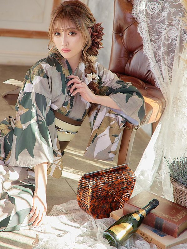 画像11: 【即日発送】【オリジナル浴衣】ヘルシーリーフ柄浴衣【浴衣３点セット浴衣/帯/下駄】[YMT]