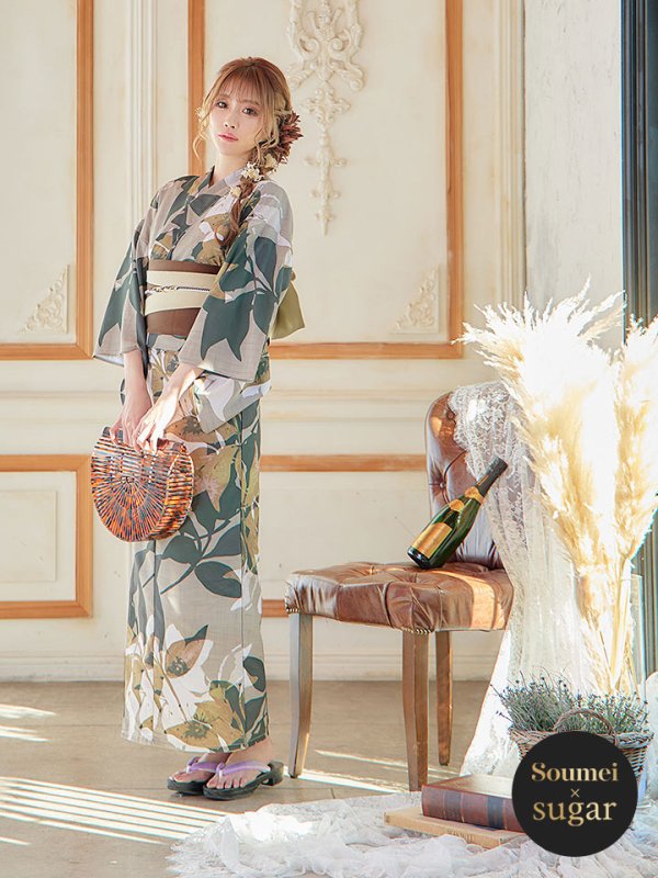 画像3: 【即日発送】【オリジナル浴衣】ヘルシーリーフ柄浴衣【浴衣３点セット浴衣/帯/下駄】[YMT]