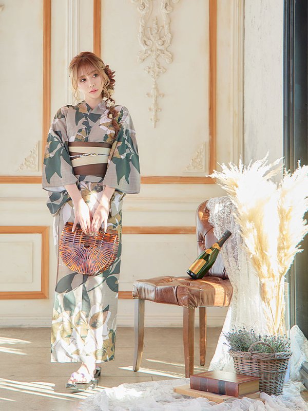 画像4: 【即日発送】【オリジナル浴衣】ヘルシーリーフ柄浴衣【浴衣３点セット浴衣/帯/下駄】[YMT]