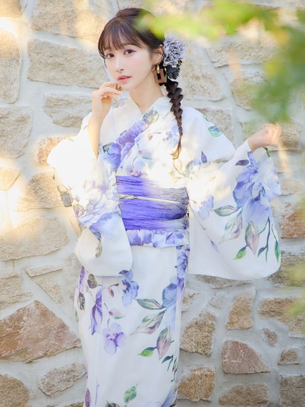 画像11: 【即日発送】【浴衣】白地に水彩牡丹のクラシック浴衣 グラデーション帯 【浴衣３点セット 浴衣/帯/下駄】[YMT]