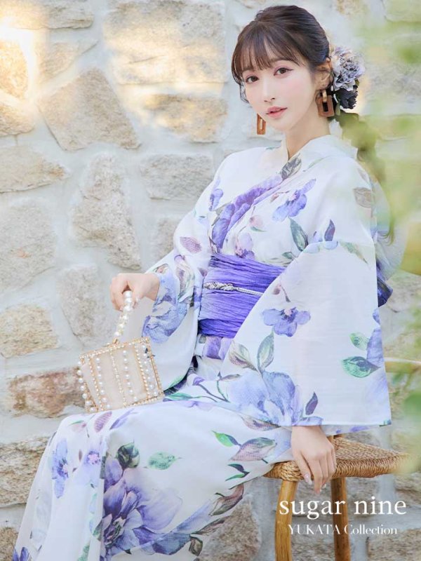 画像3: 【即日発送】【浴衣】白地に水彩牡丹のクラシック浴衣 グラデーション帯 【浴衣３点セット 浴衣/帯/下駄】[YMT]