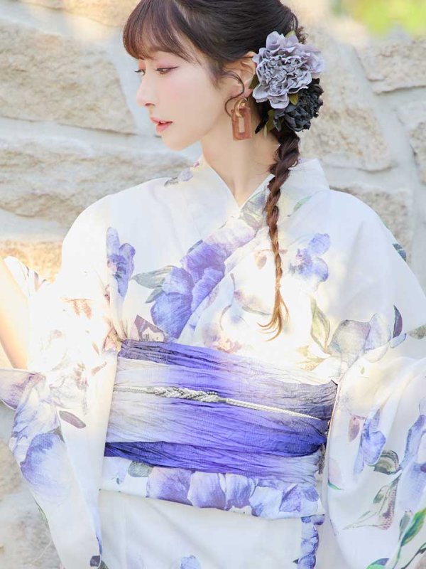 画像5: 【即日発送】【浴衣】白地に水彩牡丹のクラシック浴衣 グラデーション帯 【浴衣３点セット 浴衣/帯/下駄】[YMT]