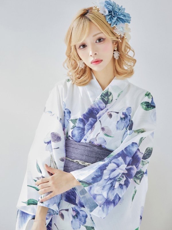 画像12: 【即日発送！】【浴衣】白地に水彩牡丹のクラシック浴衣 グラデーション帯 【浴衣３点セット 浴衣/帯/下駄】[YMT]