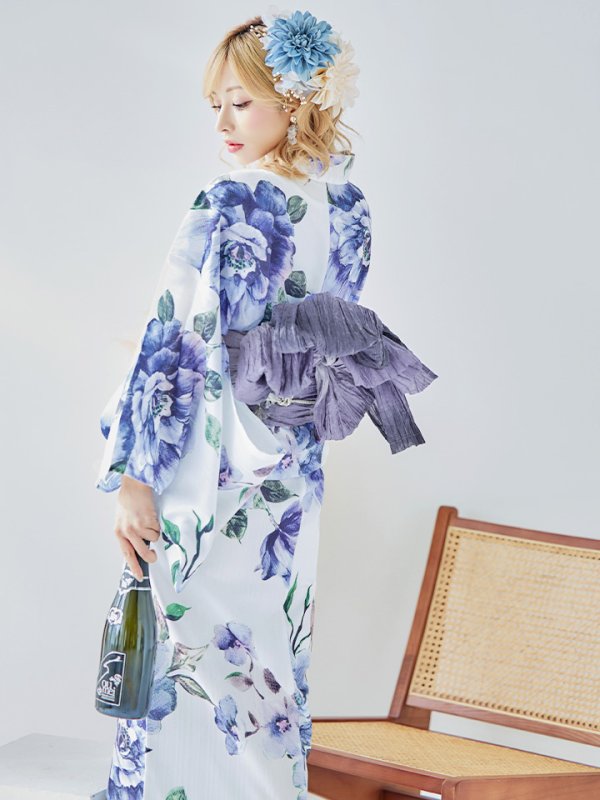 画像8: 【即日発送！】【浴衣】白地に水彩牡丹のクラシック浴衣 グラデーション帯 【浴衣３点セット 浴衣/帯/下駄】[YMT]