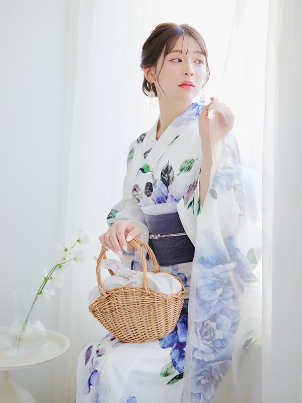 画像10: 【即日発送】【浴衣】白地に水彩牡丹のクラシック浴衣 グラデーション帯 【浴衣３点セット 浴衣/帯/下駄】[YMT]