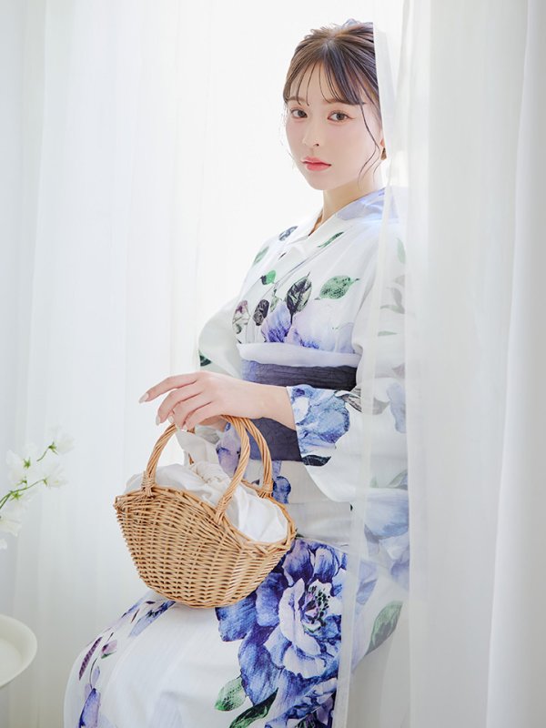 画像11: 【即日発送】【浴衣】白地に水彩牡丹のクラシック浴衣 グラデーション帯 【浴衣３点セット 浴衣/帯/下駄】[YMT]