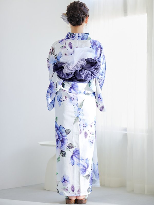 画像17: 【即日発送】【浴衣】白地に水彩牡丹のクラシック浴衣 グラデーション帯 【浴衣３点セット 浴衣/帯/下駄】[YMT]