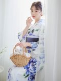 【即日発送】【浴衣】白地に水彩牡丹のクラシック浴衣 グラデーション帯 OBI-g-500-kj-9-NV / HIMO-900-yn-4-GYxGY / YA-953-kn-BL  / HEKO-800-sb-5-W / GETA-02-ok-3-LBL [YMT]