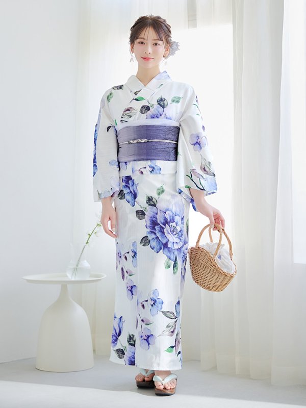 画像9: 【即日発送】【浴衣】白地に水彩牡丹のクラシック浴衣 グラデーション帯 【浴衣３点セット 浴衣/帯/下駄】[YMT]