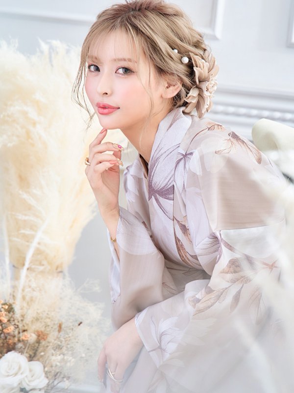 画像24: 【即日発送】【浴衣】ホワイトフラワーブラウン浴衣  【浴衣３点セット 浴衣/帯/下駄】[YMT]