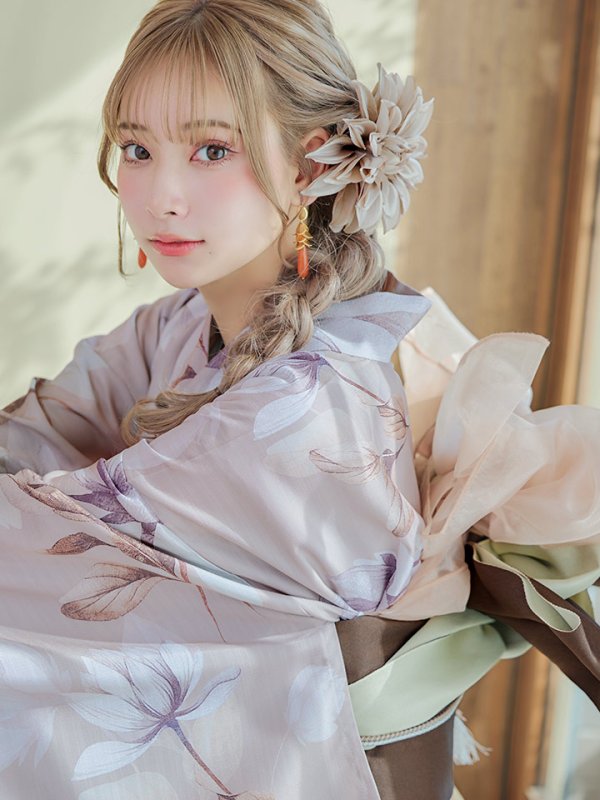 画像13: 【即日発送！】【浴衣】ホワイトフラワーブラウン浴衣【浴衣３点セット 浴衣/帯/下駄】[YMT]