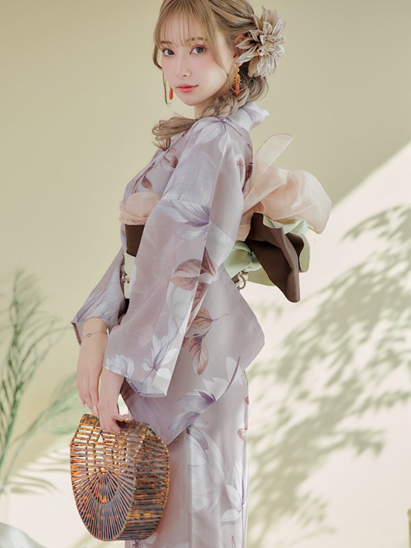 画像16: 【即日発送！】【浴衣】ホワイトフラワーブラウン浴衣【浴衣３点セット 浴衣/帯/下駄】[YMT]