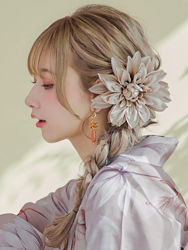 画像6: 【即日発送！】【浴衣】ホワイトフラワーブラウン浴衣【浴衣３点セット 浴衣/帯/下駄】[YMT]