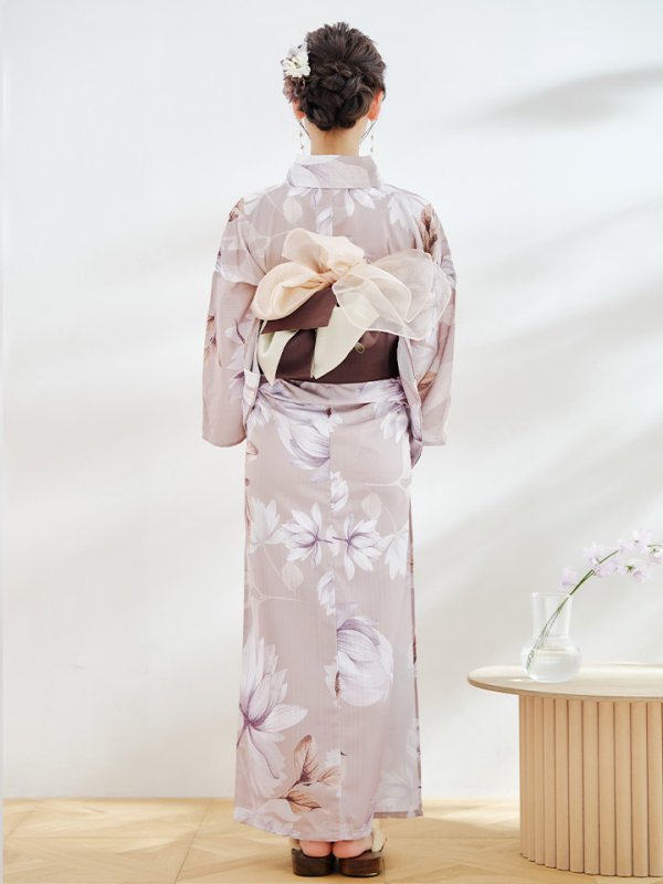 画像15: 【即日発送】【浴衣】ホワイトフラワーブラウン浴衣  【浴衣３点セット 浴衣/帯/下駄】[YMT]