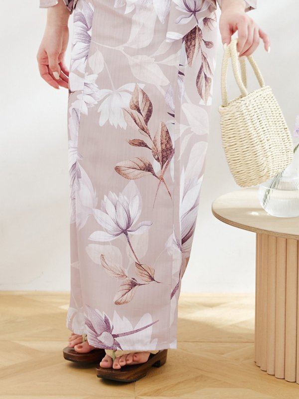 画像17: 【即日発送】【浴衣】ホワイトフラワーブラウン浴衣  【浴衣３点セット 浴衣/帯/下駄】[YMT]