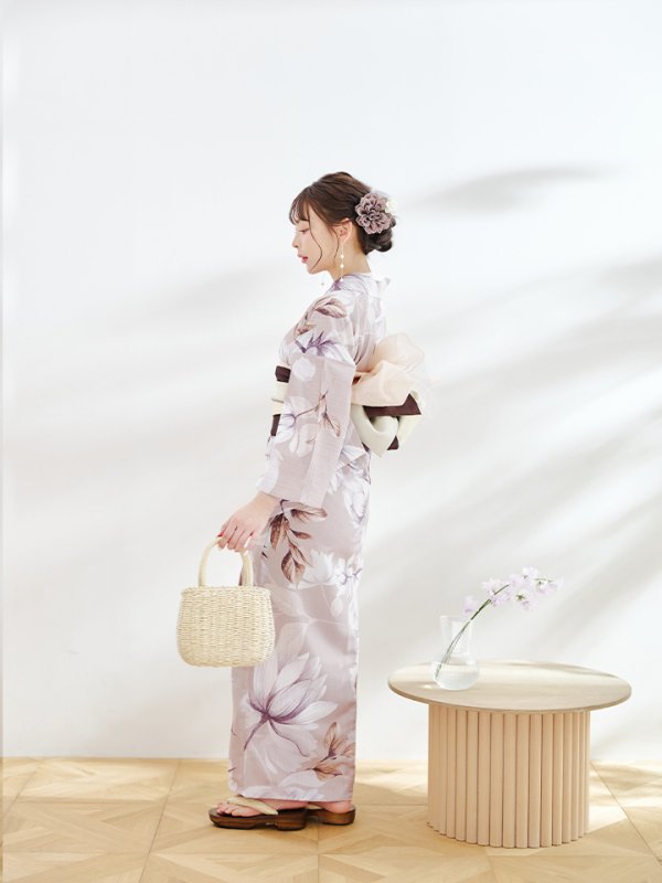 画像8: 【即日発送】【浴衣】ホワイトフラワーブラウン浴衣  【浴衣３点セット 浴衣/帯/下駄】[YMT]