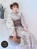 ベージュ地にアネモネの大人花浴衣 OBI-siwa-200-kj-9-BR / HIMO-900-yn-7-MOC  / HEKO-800-sb-5-W / GETA-02-ok-2-IV [YMT]
