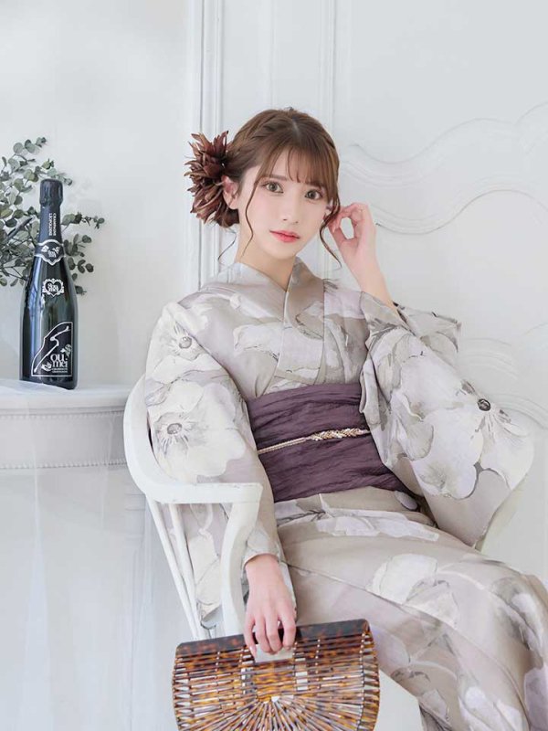 画像11: 【即日発送】ベージュ地にアネモネの大人花浴衣  【浴衣３点セット 浴衣/帯/下駄】[YMT]