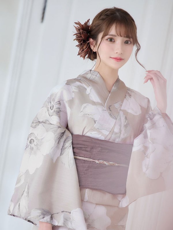 画像12: 【即日発送】ベージュ地にアネモネの大人花浴衣  【浴衣３点セット 浴衣/帯/下駄】[YMT]