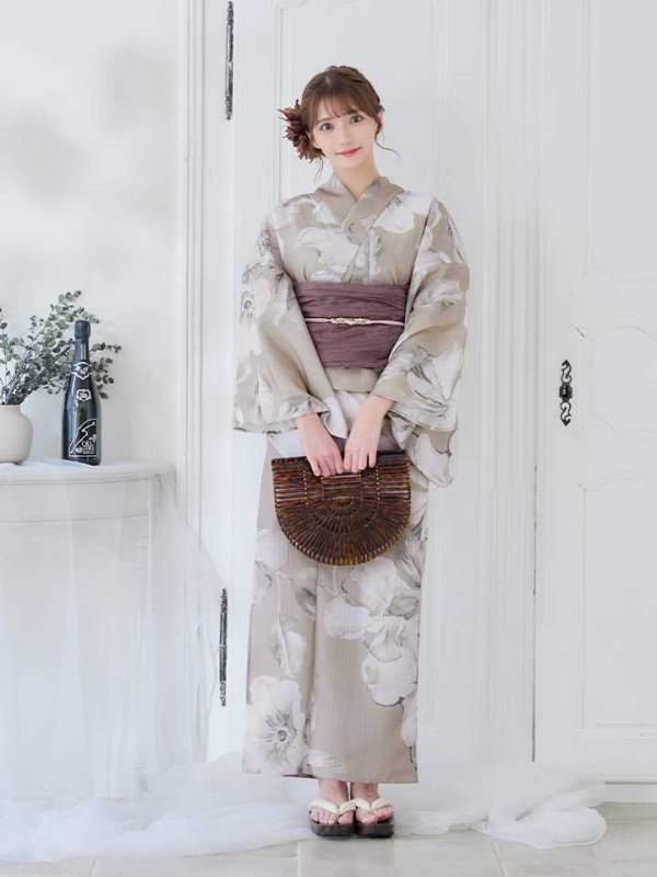 画像4: 【即日発送】ベージュ地にアネモネの大人花浴衣  【浴衣３点セット 浴衣/帯/下駄】[YMT]