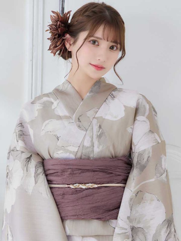 画像5: 【即日発送】ベージュ地にアネモネの大人花浴衣  【浴衣３点セット 浴衣/帯/下駄】[YMT]