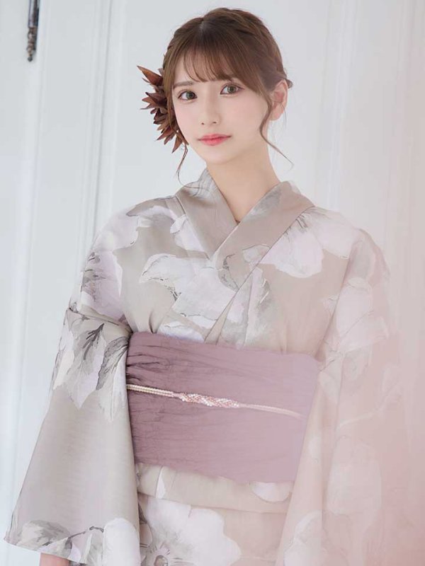 画像8: 【即日発送】ベージュ地にアネモネの大人花浴衣  【浴衣３点セット 浴衣/帯/下駄】[YMT]