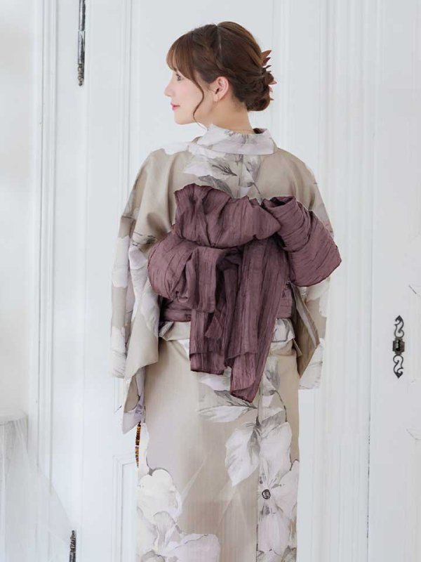 画像9: 【即日発送】ベージュ地にアネモネの大人花浴衣  【浴衣３点セット 浴衣/帯/下駄】[YMT]