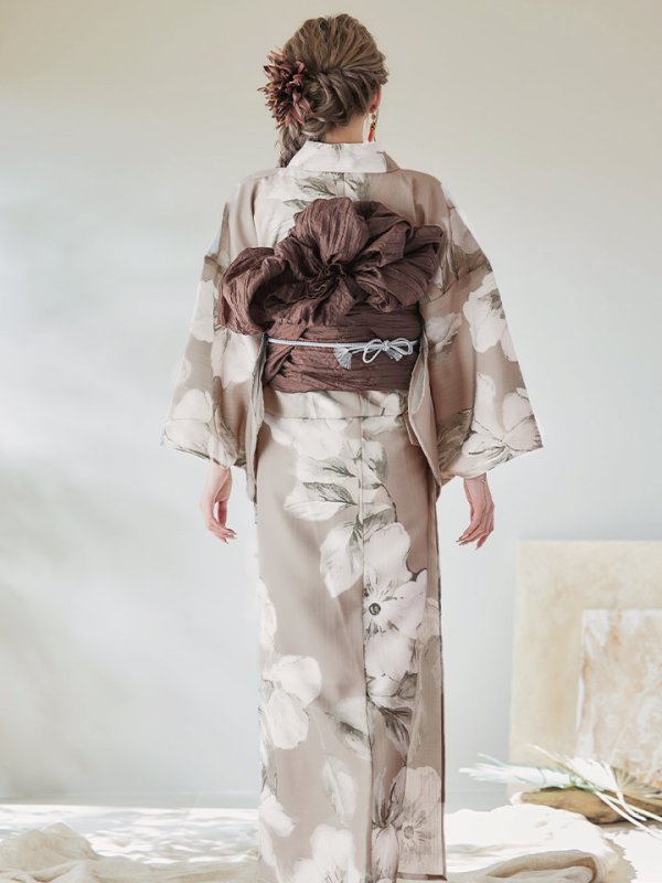 画像6: 【即日発送】ベージュ地にアネモネの大人花浴衣  【浴衣３点セット 浴衣/帯/下駄】[YMT]
