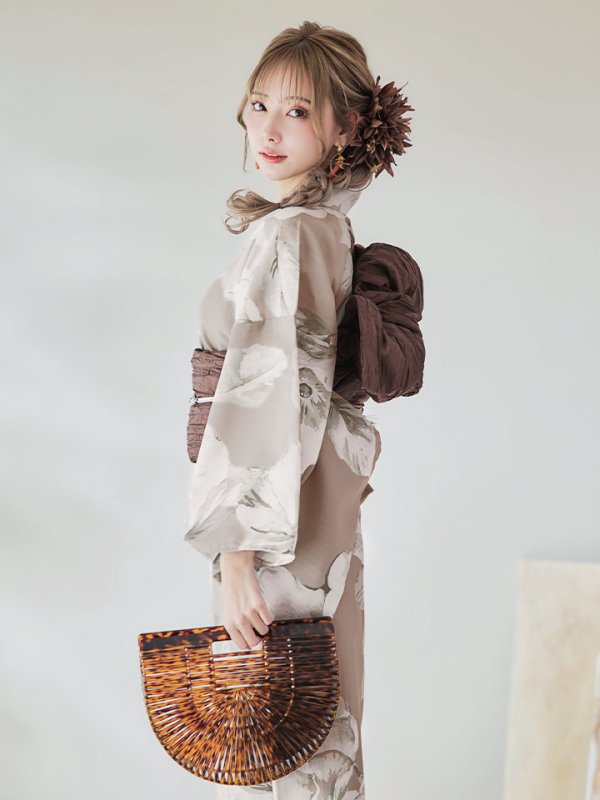 画像7: 【即日発送】ベージュ地にアネモネの大人花浴衣  【浴衣３点セット 浴衣/帯/下駄】[YMT]