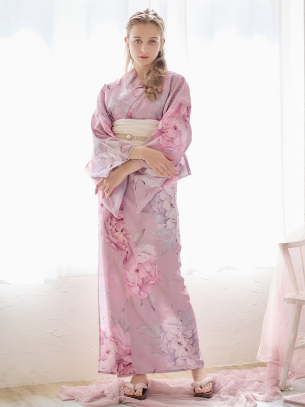 画像4: 【即日発送】【浴衣】大人スウィート/ピンク地に大柄牡丹浴衣[YMT]