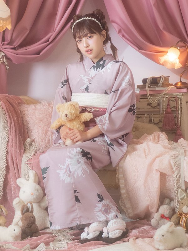 画像9: 【即日発送】【浴衣セール！】【浴衣】 くすみピンク地xニュアンスフラワー 牡丹柄 浴衣【浴衣３点セット 浴衣/帯/下駄】[YMT]