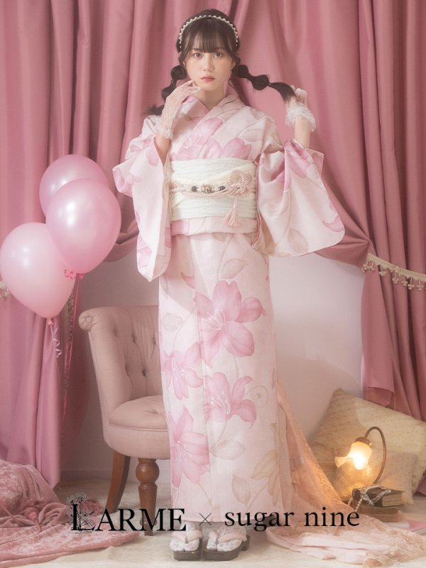 画像3: 【即日発送！】【浴衣】大人スウィート/ピンク地x百合浴衣【浴衣３点セット 浴衣/帯/下駄】[FB02]