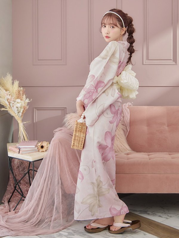 画像10: 【即日発送！】【浴衣】  大人スウィート/ピンク地x百合浴衣【浴衣３点セット 浴衣/帯/下駄】[FB02]