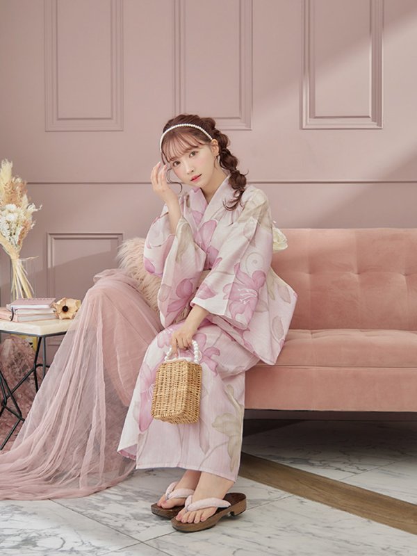 画像11: 【即日発送！】【浴衣】  大人スウィート/ピンク地x百合浴衣【浴衣３点セット 浴衣/帯/下駄】[FB02]