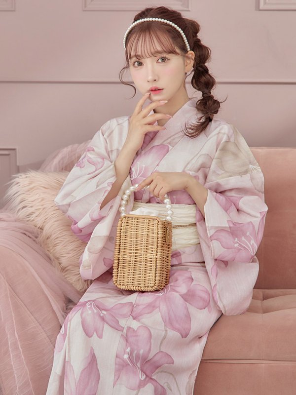 画像13: 【即日発送！】【浴衣】  大人スウィート/ピンク地x百合浴衣【浴衣３点セット 浴衣/帯/下駄】[FB02]