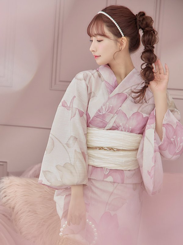 画像17: 【即日発送！】【浴衣】  大人スウィート/ピンク地x百合浴衣【浴衣３点セット 浴衣/帯/下駄】[FB02]