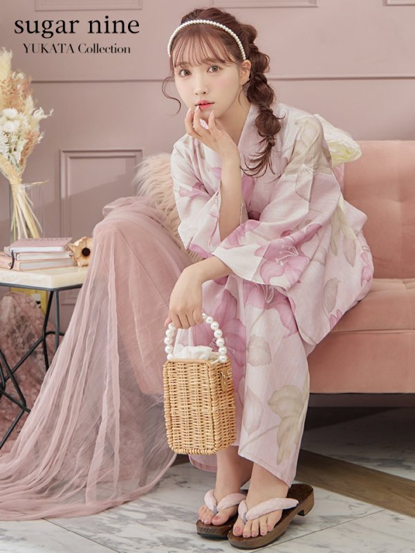 画像3: 【即日発送！】【浴衣】  大人スウィート/ピンク地x百合浴衣【浴衣３点セット 浴衣/帯/下駄】[FB02]