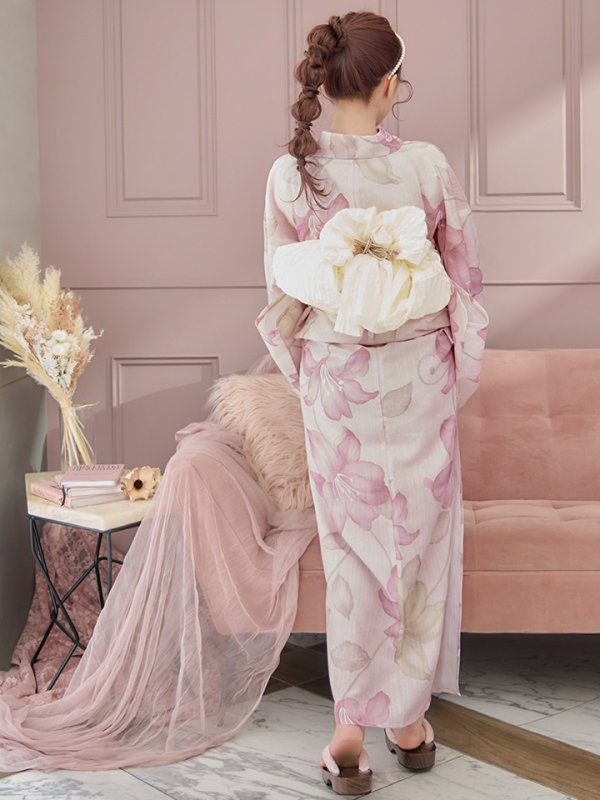 画像8: 【即日発送！】【浴衣】  大人スウィート/ピンク地x百合浴衣【浴衣３点セット 浴衣/帯/下駄】[FB02]