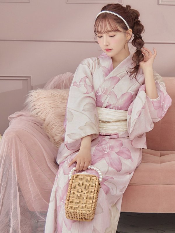 画像9: 【即日発送！】【浴衣】  大人スウィート/ピンク地x百合浴衣【浴衣３点セット 浴衣/帯/下駄】[FB02]