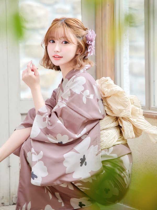 画像13: 【浴衣セール！】【即日発送】 ブラウン地xシルエットフラワー 牡丹柄浴衣【浴衣３点セット 浴衣/帯/下駄】[YMT]